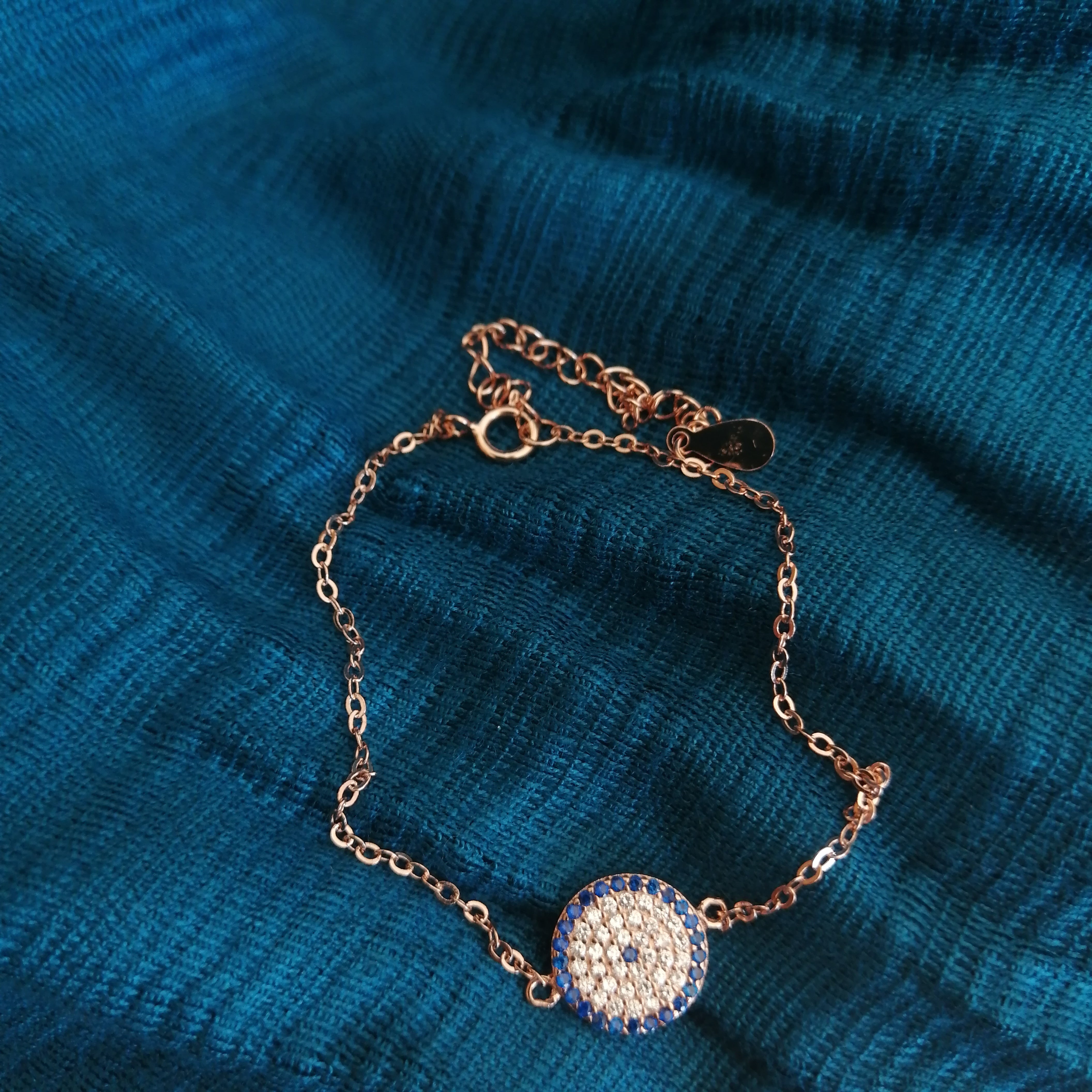 Evil Eye Amulet Rose Gold Disc Bracelet